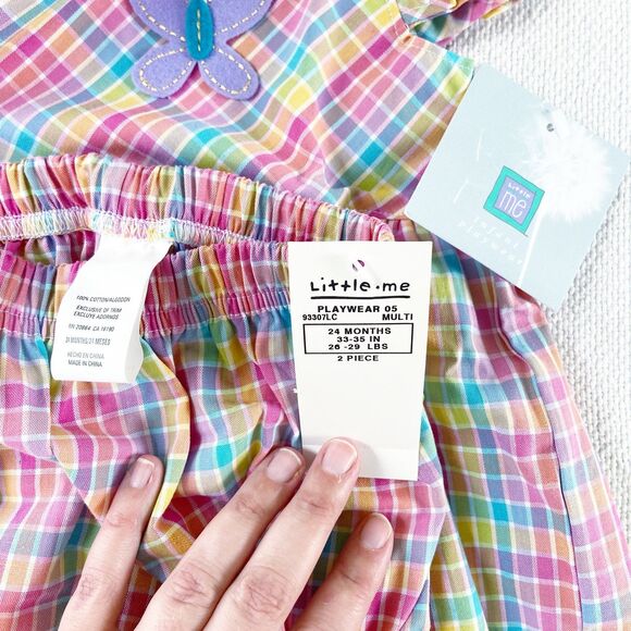 Little Me NWT Baby Girls 2-Piece Pink, Blue & Yellow Plaid Dress Set w/ Bloomers - Picture 7 of 12